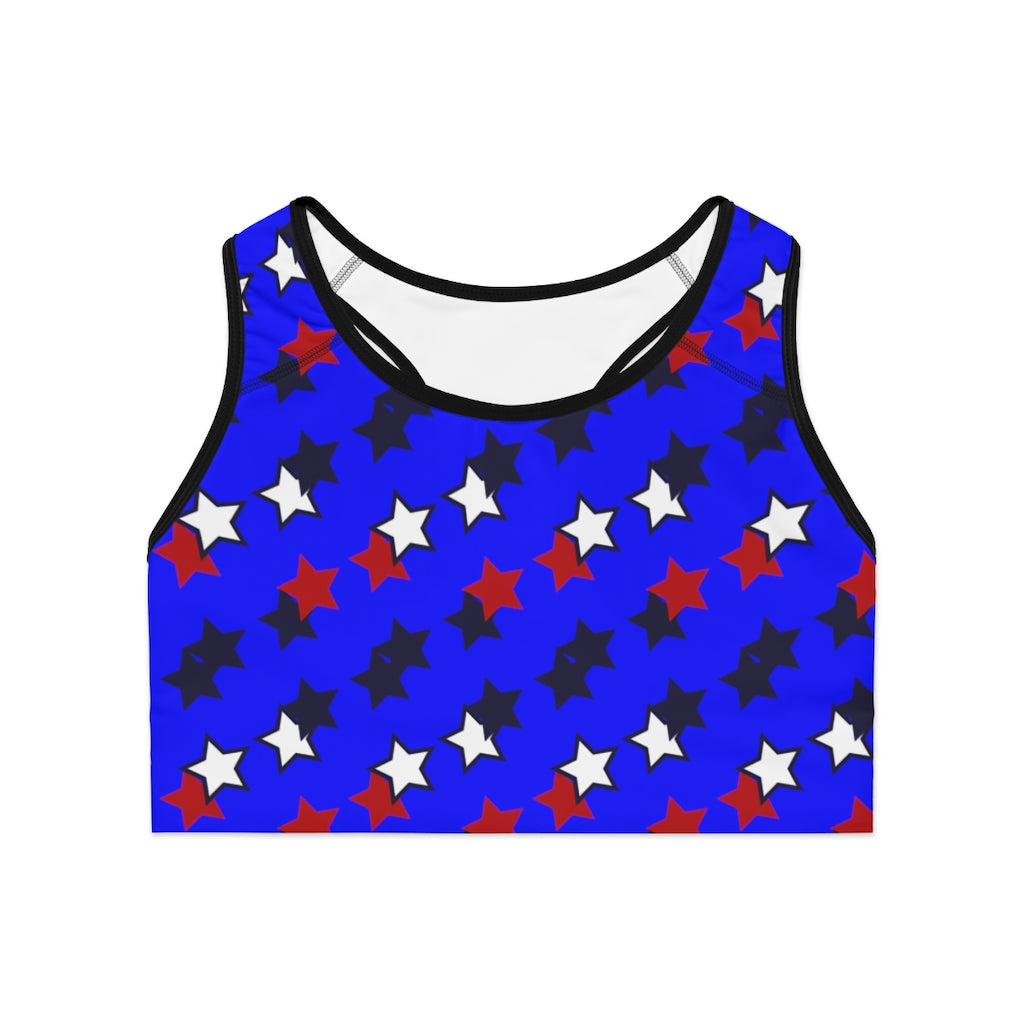 Electric Blue Star Print (AOP) Sports Bra