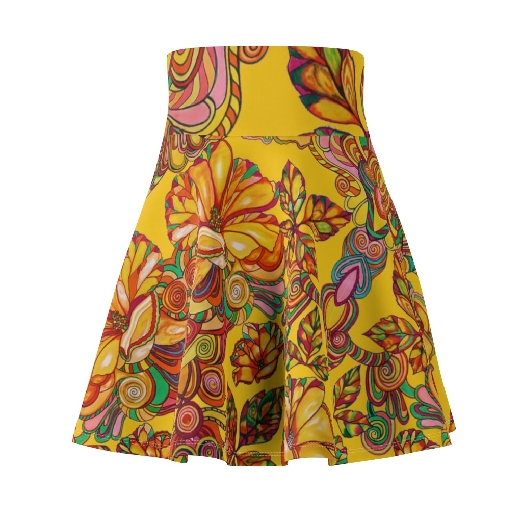 Artsy Floral Yellow Skater Skirt