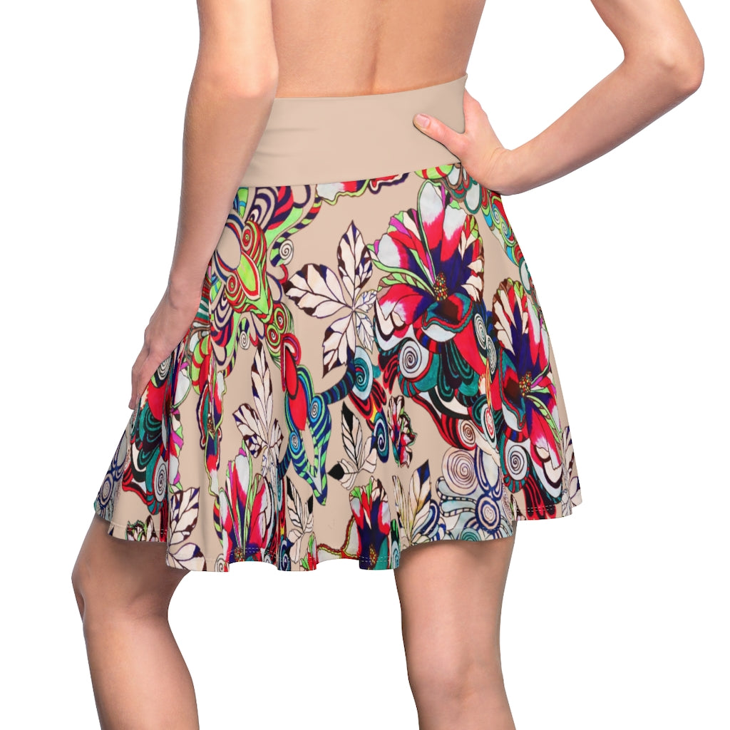 Graphic Floral Nude Skater Skirt