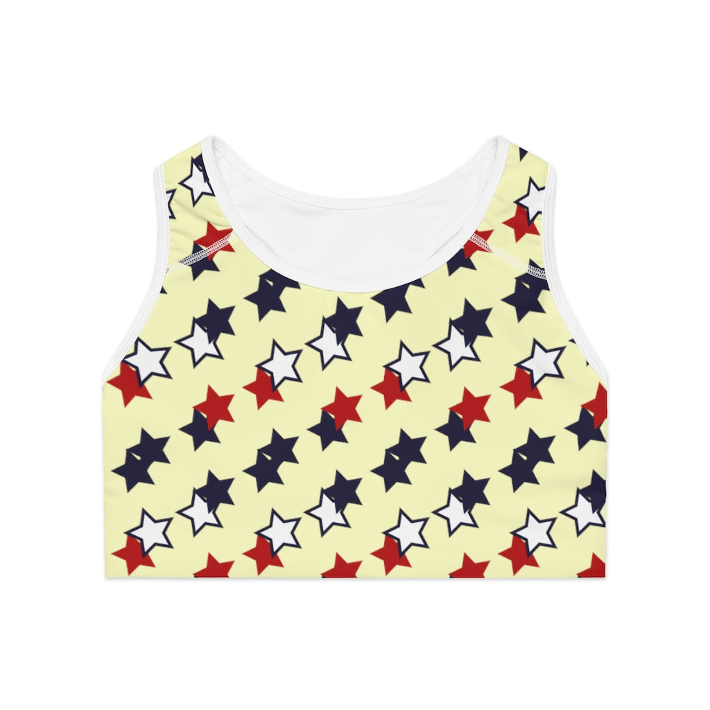cream star print sports bra