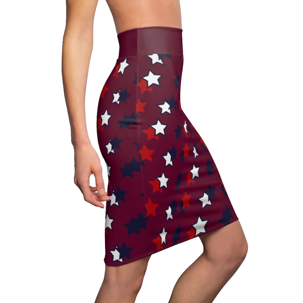 AOP Starry Marsala Pencil Skirt