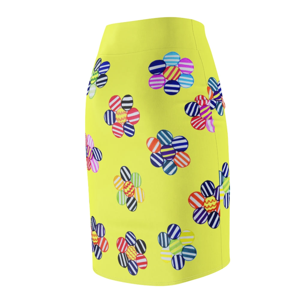 Canary Candy Florals Print Pencil Skirt