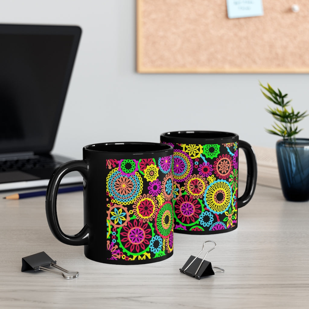 70s circles Black mug 11oz