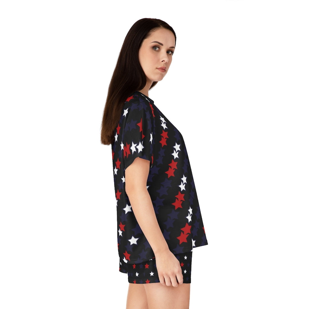 Black Star Print Short Pajama Set (AOP)