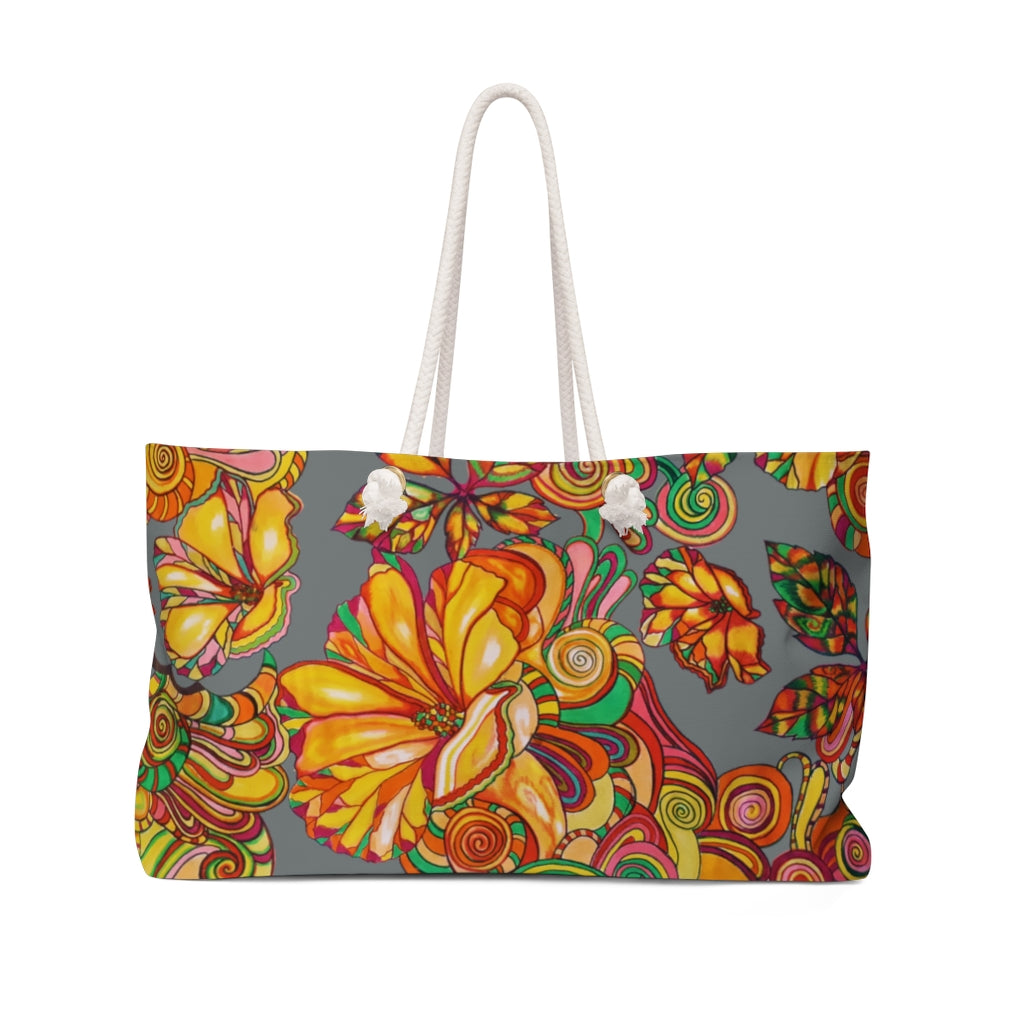 Artsy Floral Grey Weekender Tote Bag
