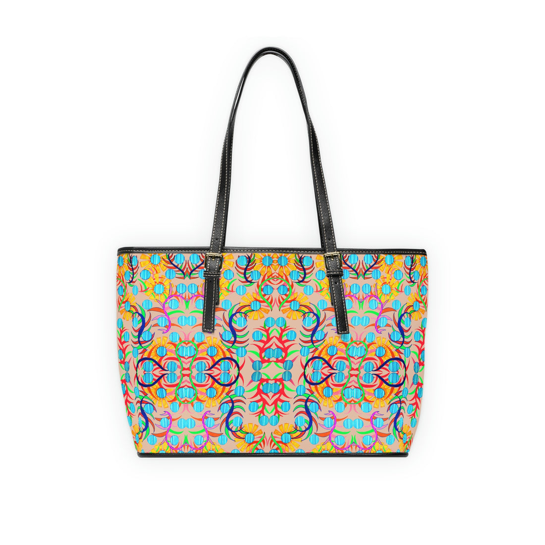 nude pu leather sunflower print oversize tote bag