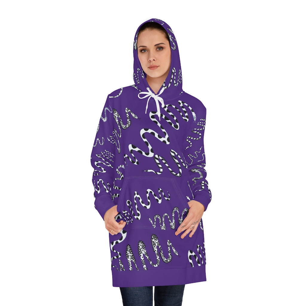 Purple Snake Print Hoodie Dress