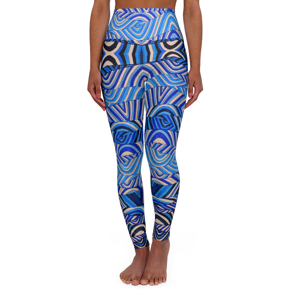 nude & blue psychedelic print yoga athleisure leggings for women
