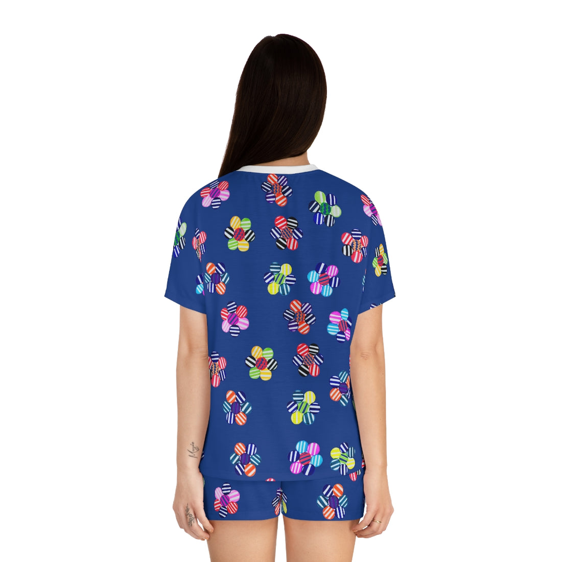 Royal Blue Candy Floral Short Pajama Set (AOP)
