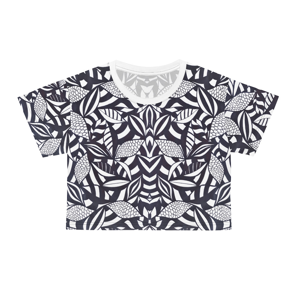 White Tropical Minimalist AOP Crop Tee