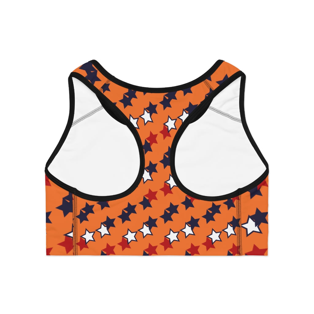 Orange Star Print (AOP) Sports Bra