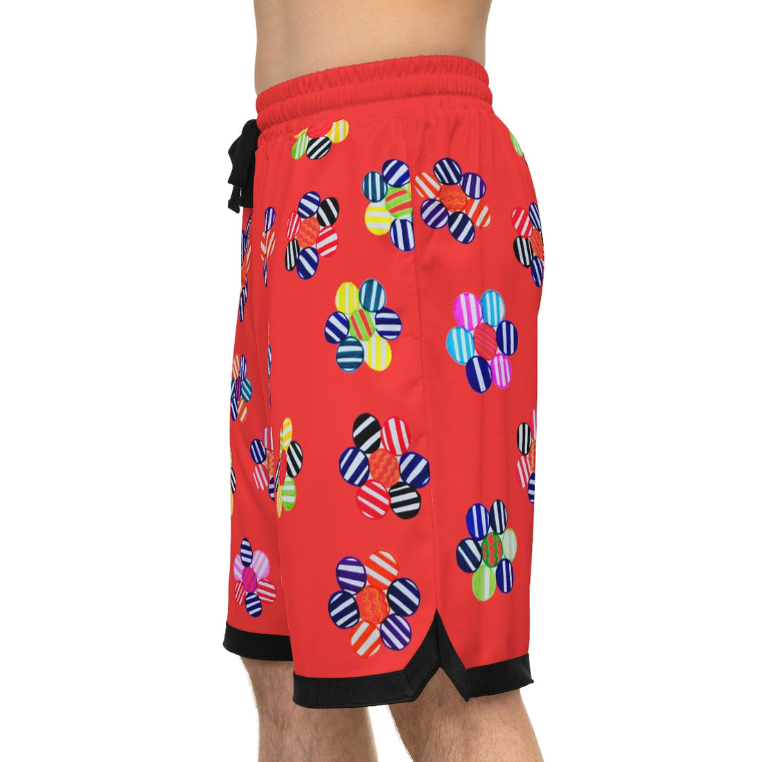 vermillion geometric floral print basketball shorts