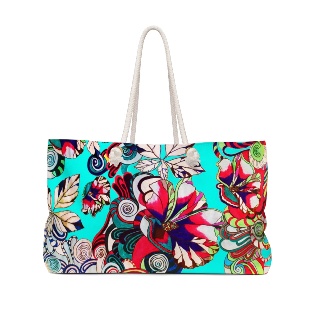 Artsy Floral Pop Cyan Weekender Bag