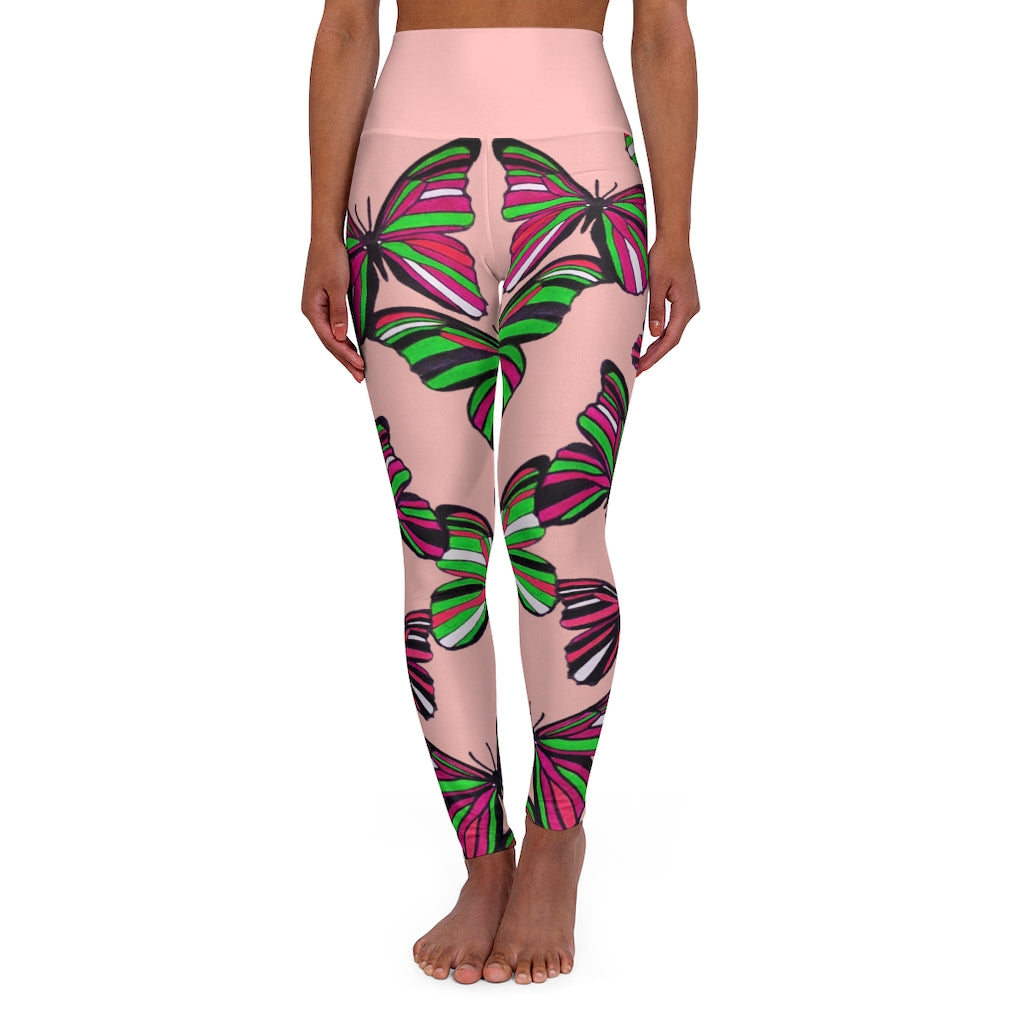 High Waisted Blush Butterfly Leggings