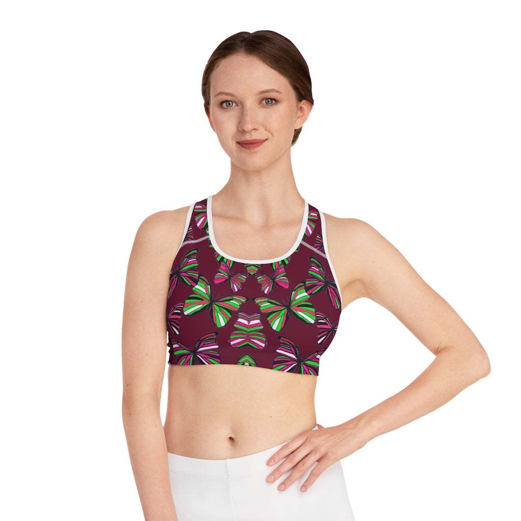 Marsala Butterfly (AOP) Sports Bra