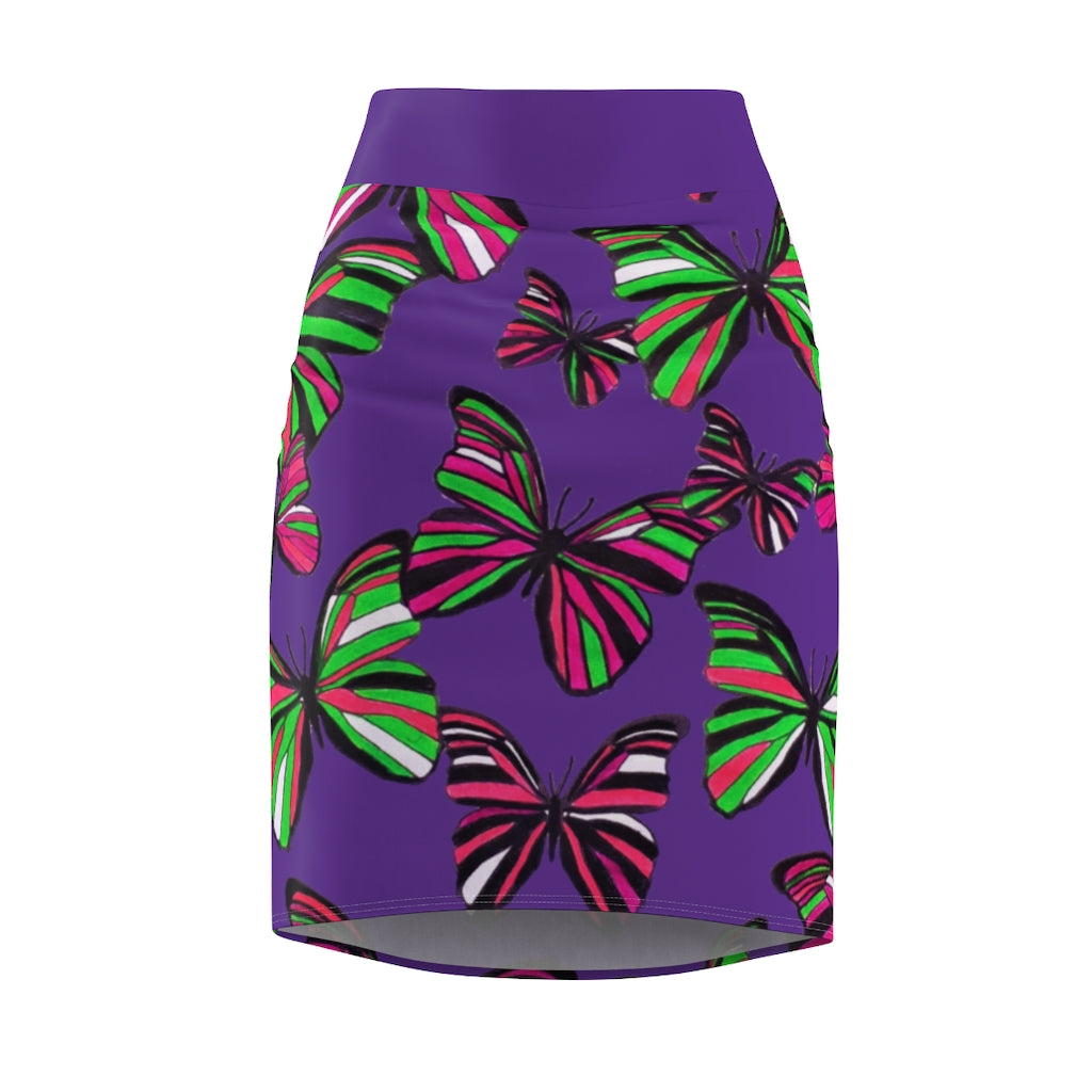 Purple Butterflies Pencil Skirt