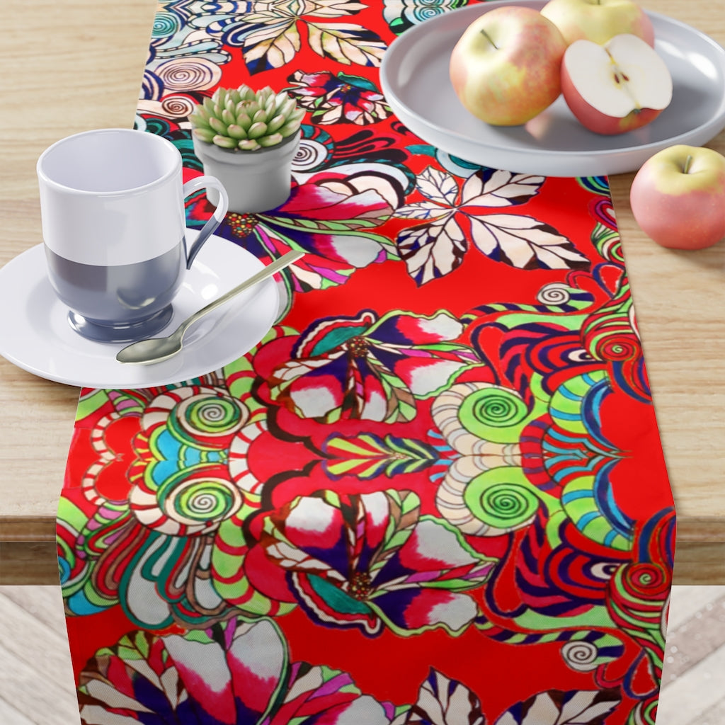 Artsy Floral Pop Red Table Runner