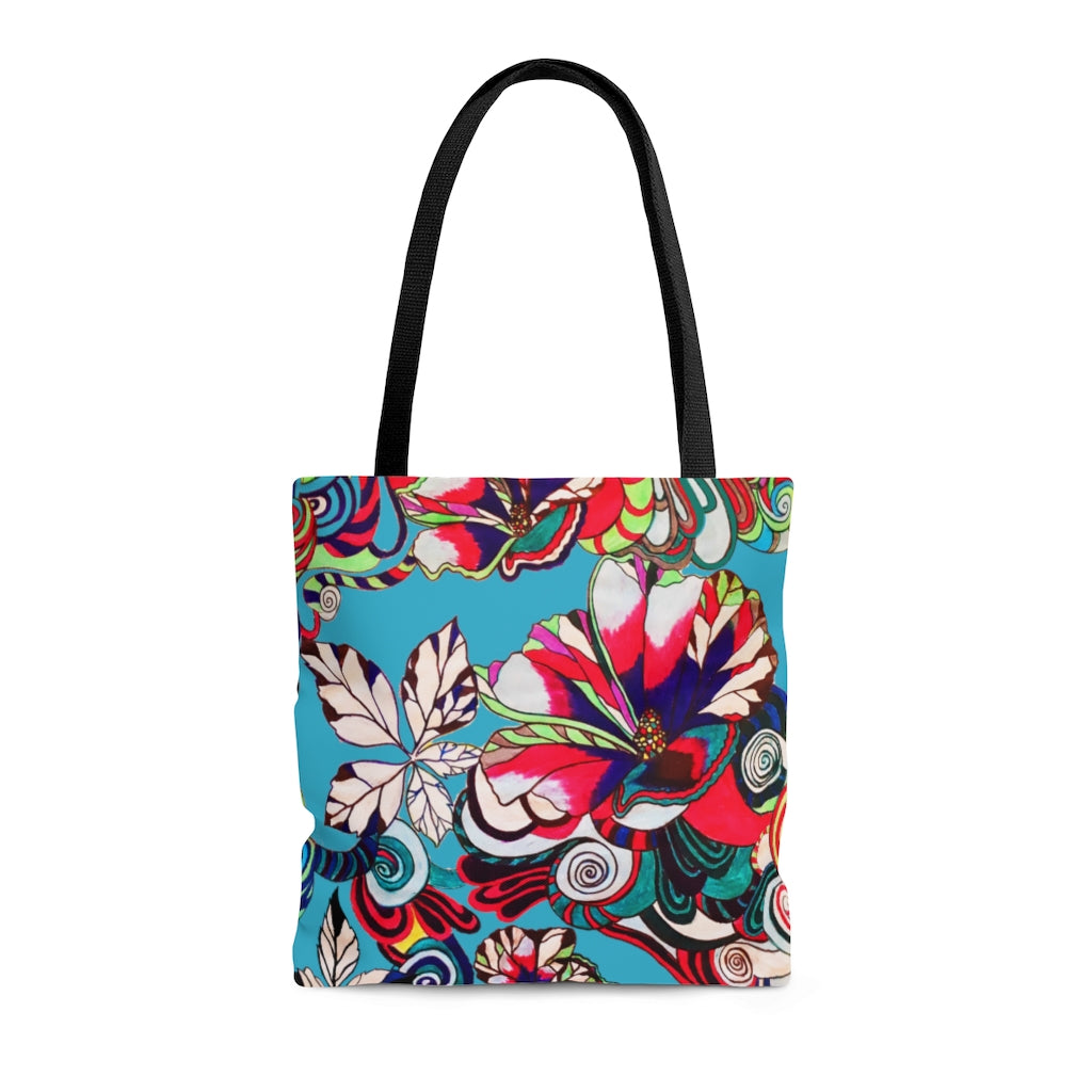AOP Artsy Floral Pop Aqua Tote Bag
