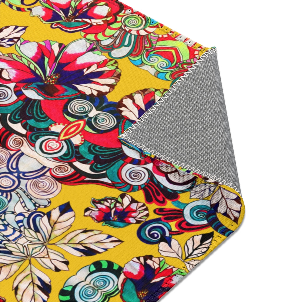 Artsy Floral Pop Yellow Area Rug