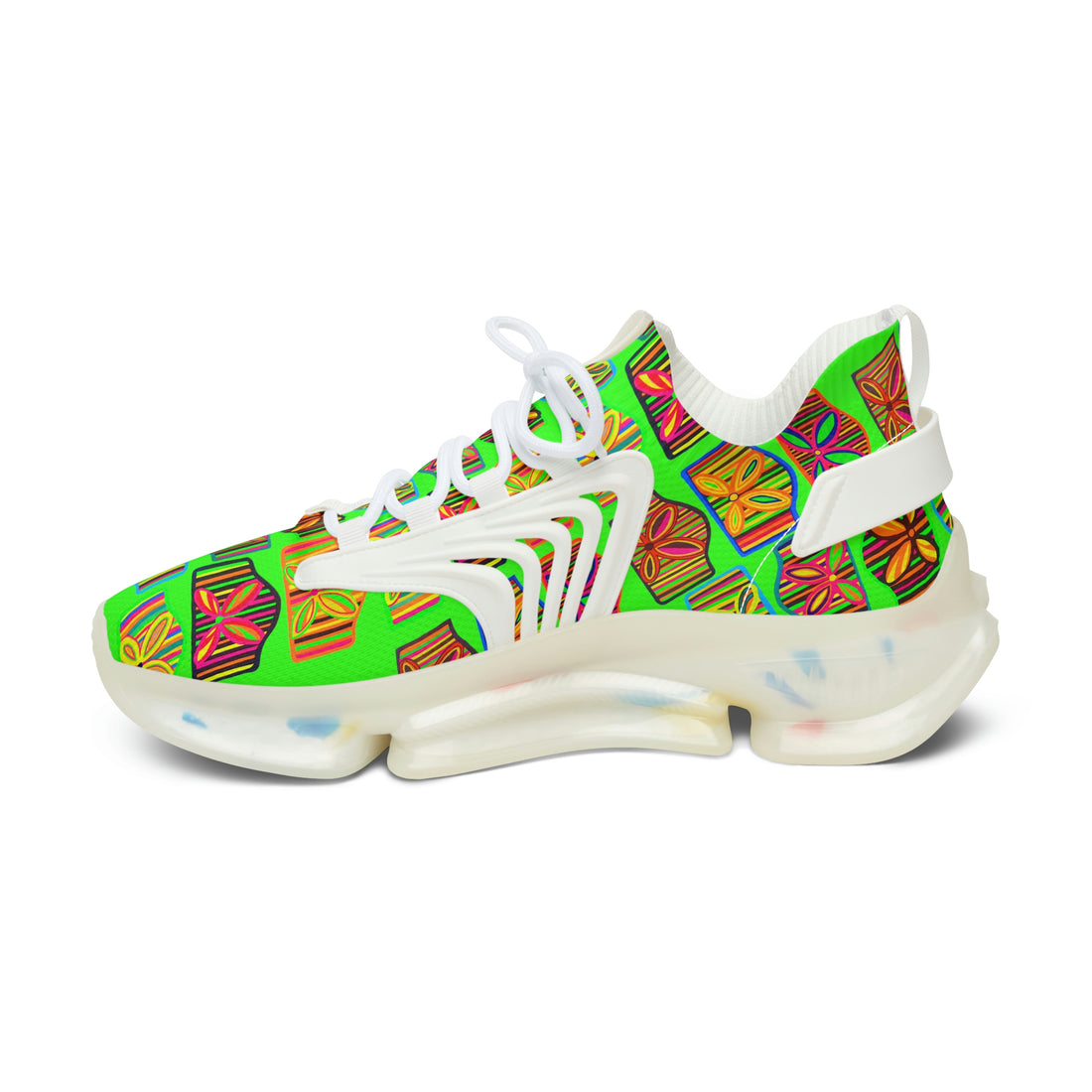 Neon Green Deco Print OTT Women's Mesh Knit Sneakers