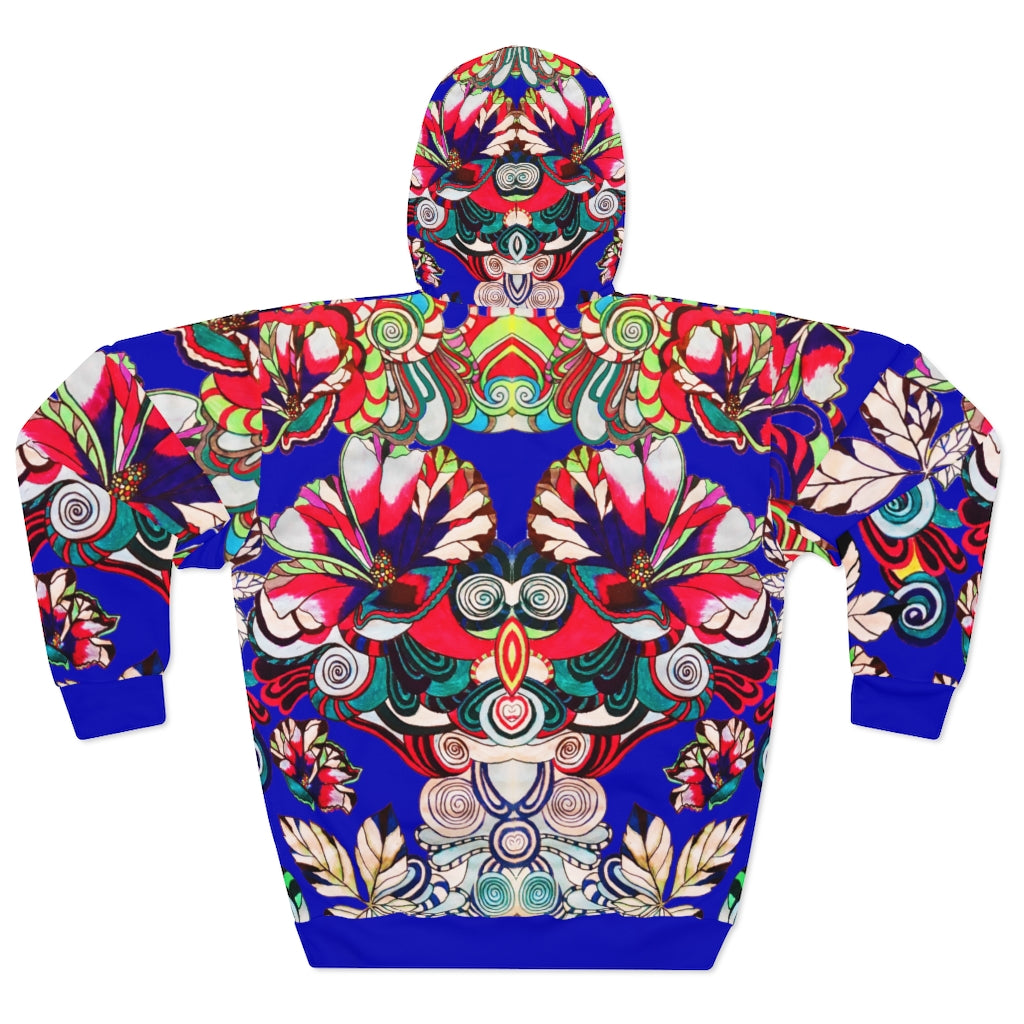 Artsy Floral Pop Pullover Electric Blue Hoodie