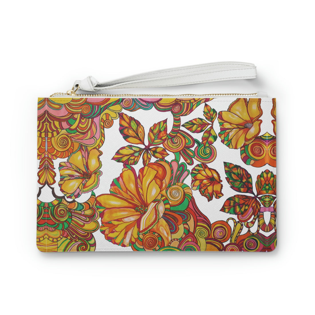 White Artsy Floral Clutch Bag