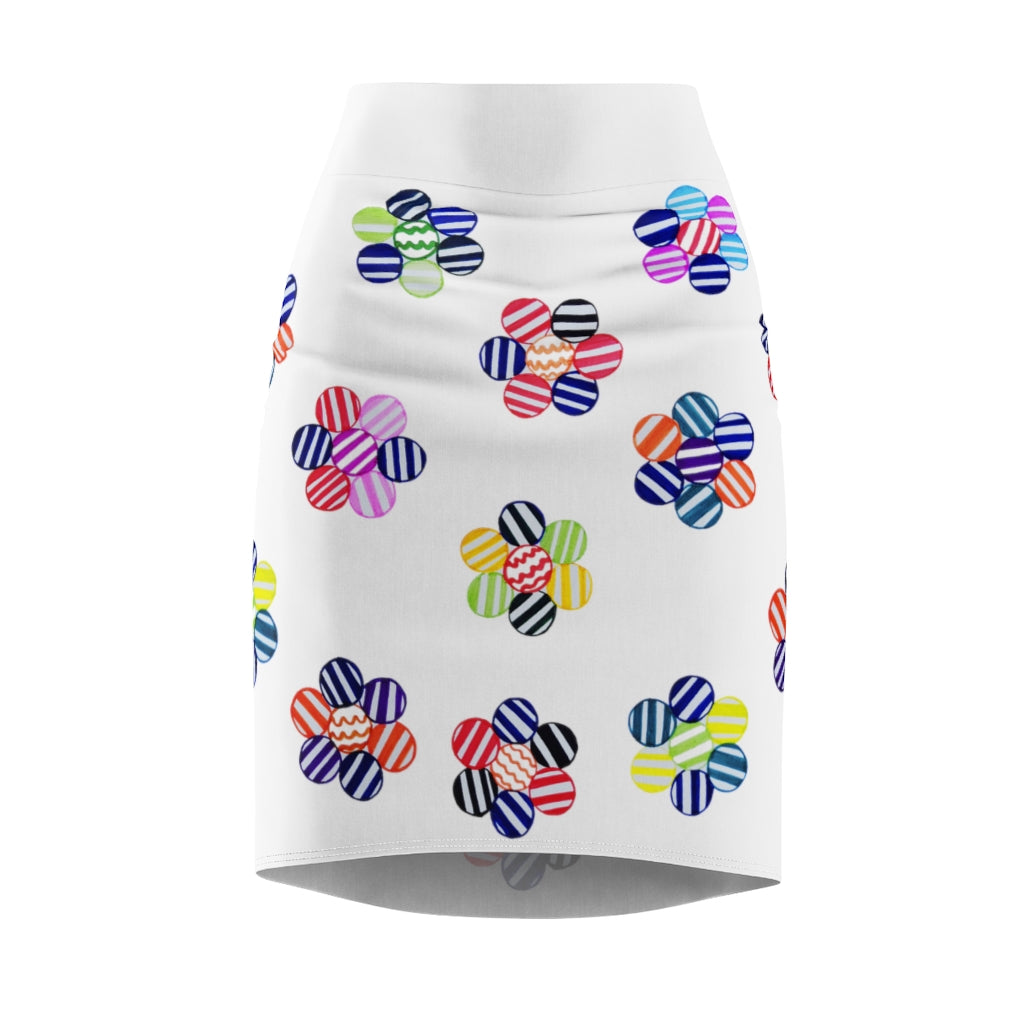 white striped floral print pencil skirt