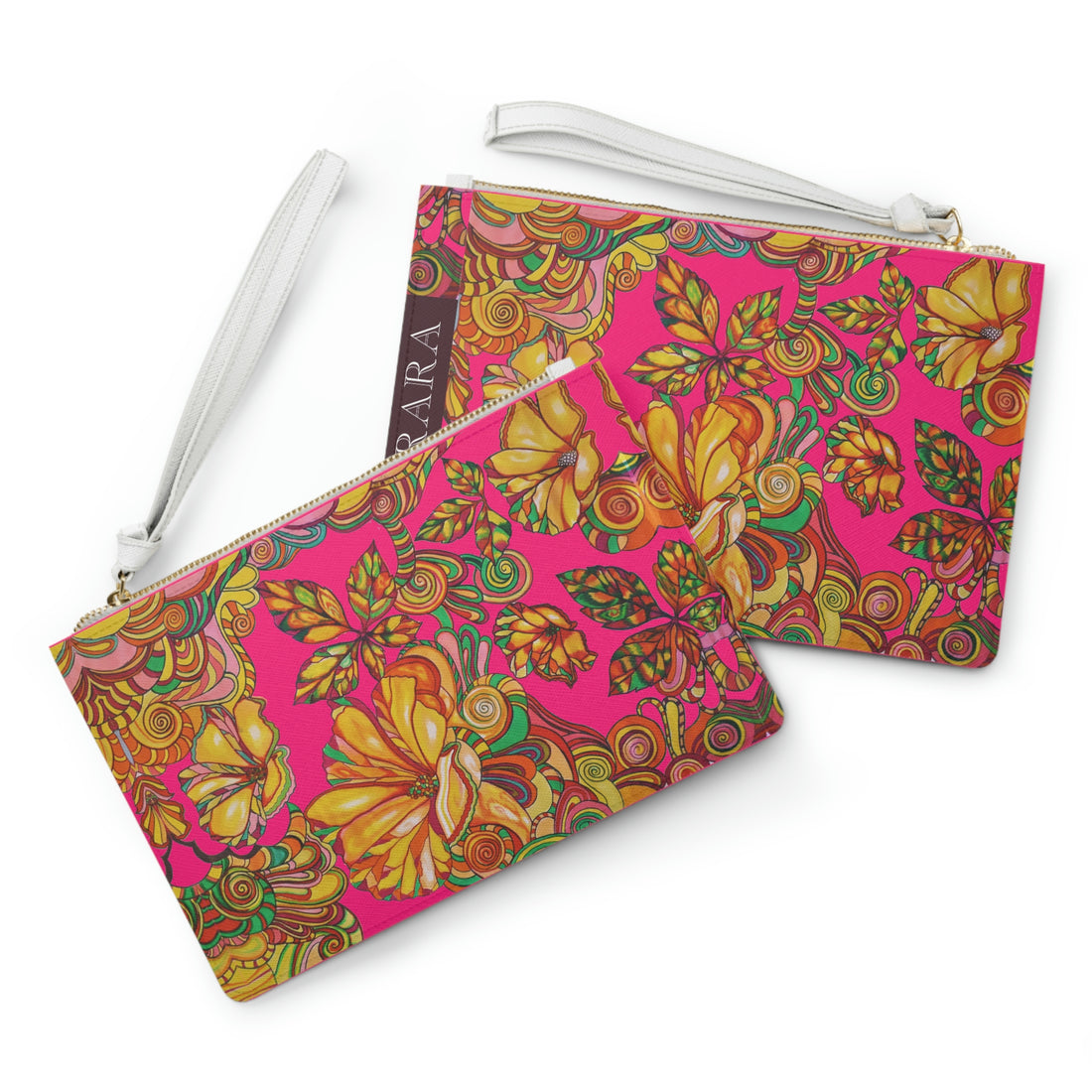 hot pink floral print clutch bag