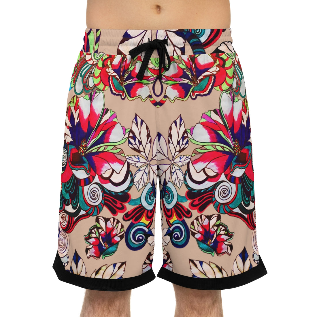 nude graphic floral print basketball shorts
