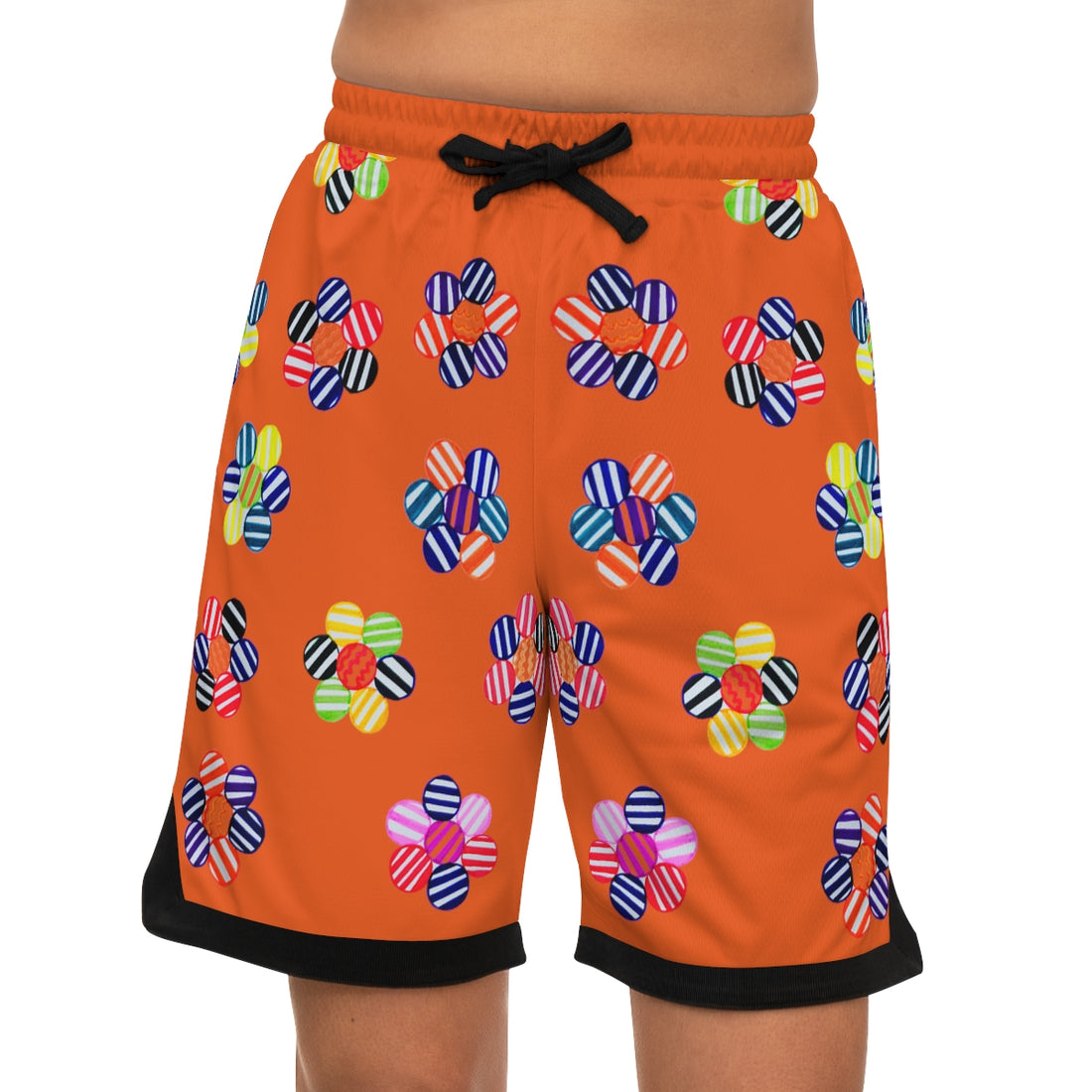 Orange Geo Floral Basketball Rib Shorts (AOP)