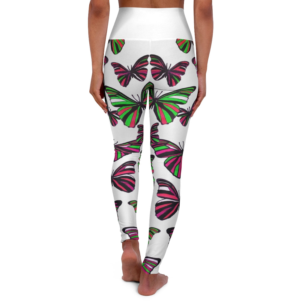 High Waisted White Butterfly Leggings