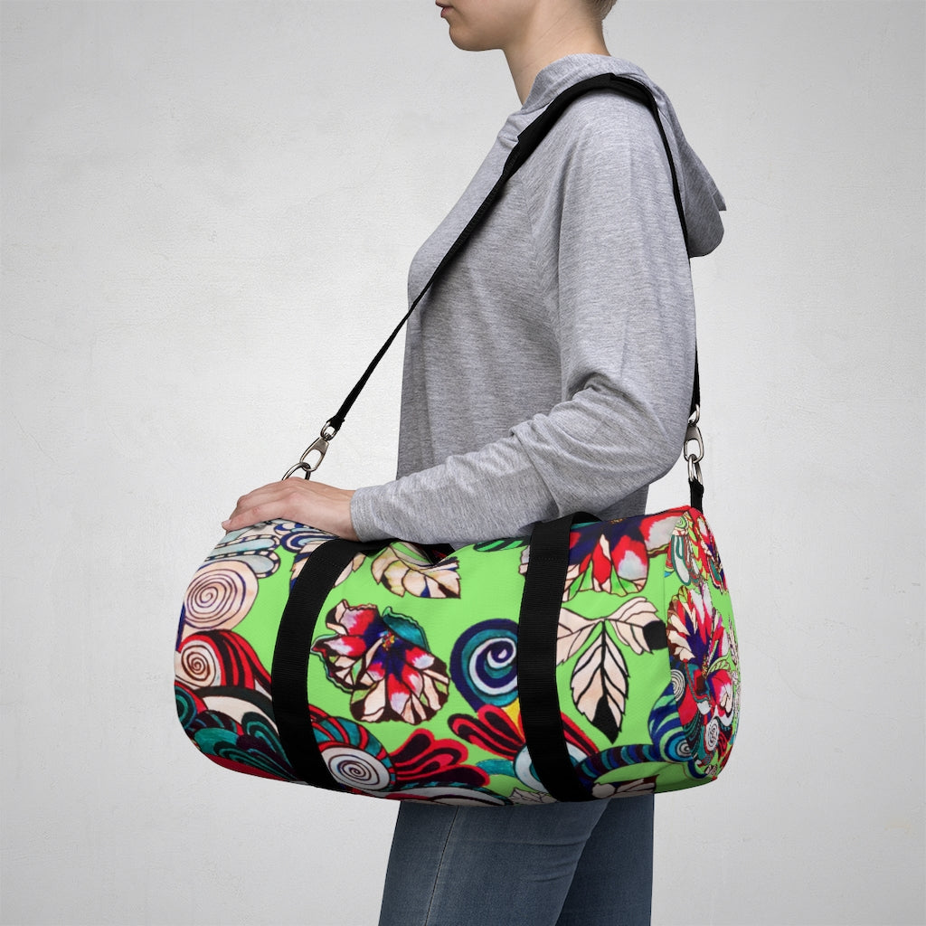 Artsy Floral Pop Green Duffel Bag