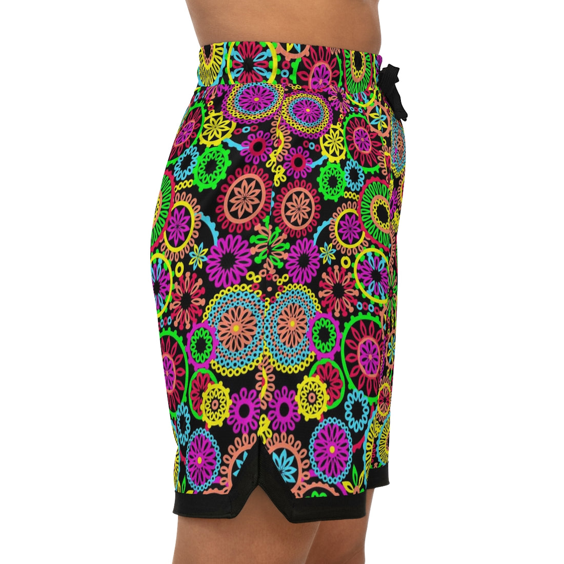 Black 70's Vibe Basketball Rib Shorts (AOP)