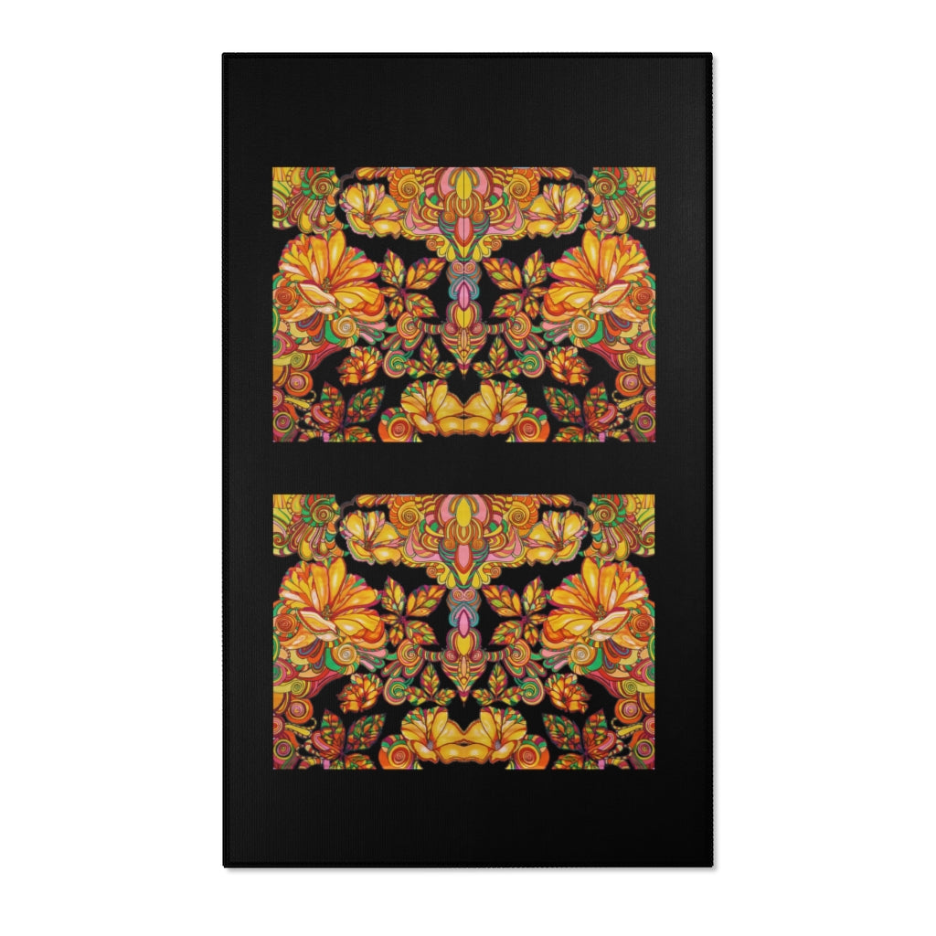Artsy Floral Black Area Rug
