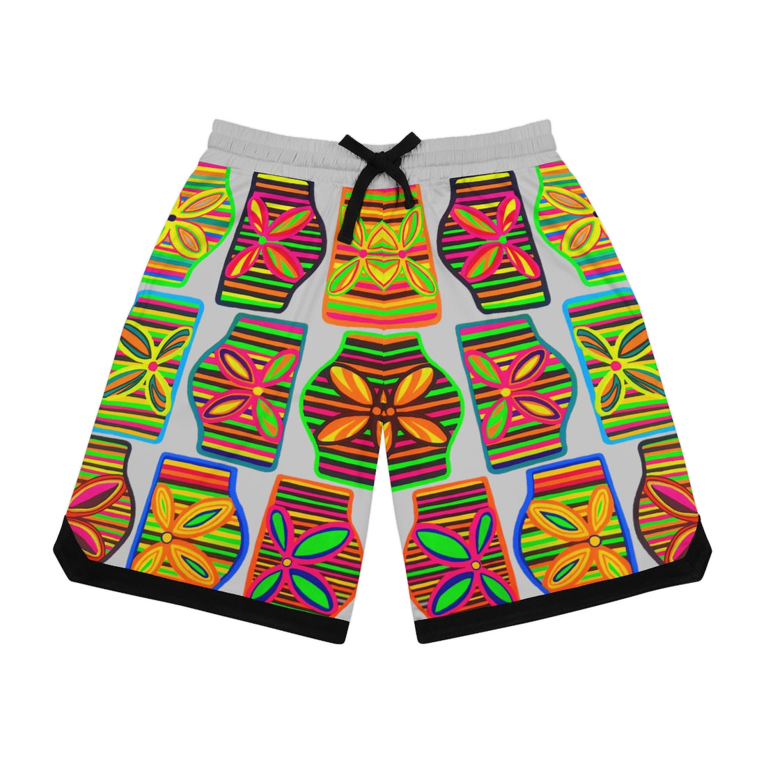 slate grey art deco print basketball shorts for men