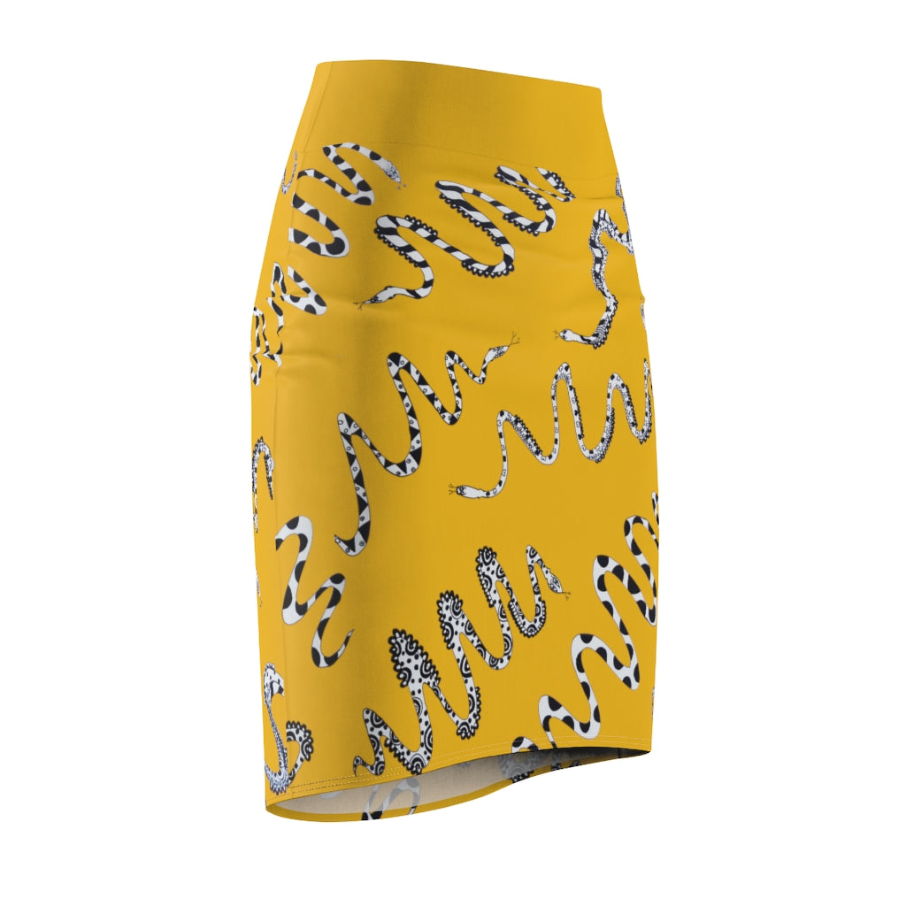 yellow snake print pencil skirt