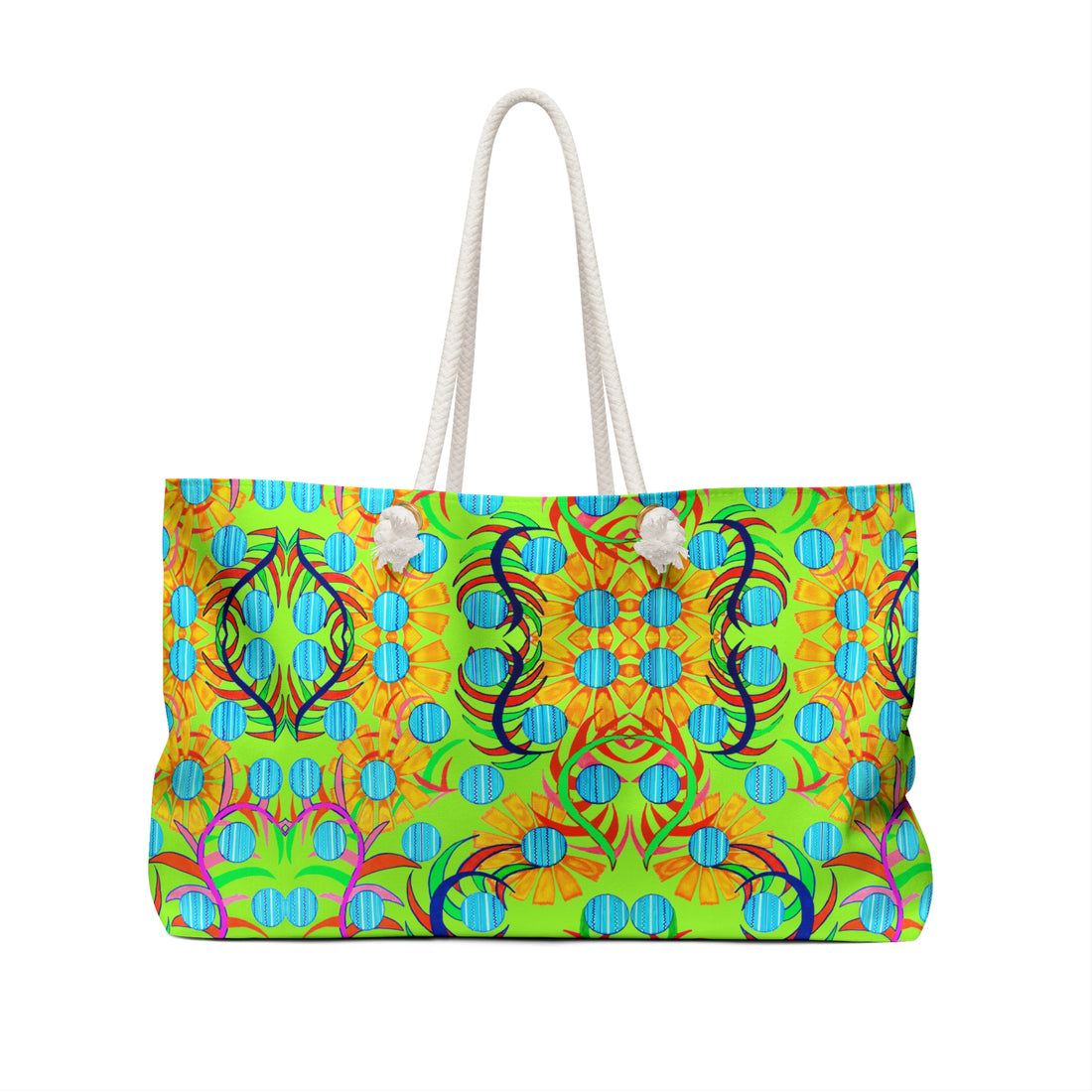Lime Sunflower Weekender Open Beach Tote Bag