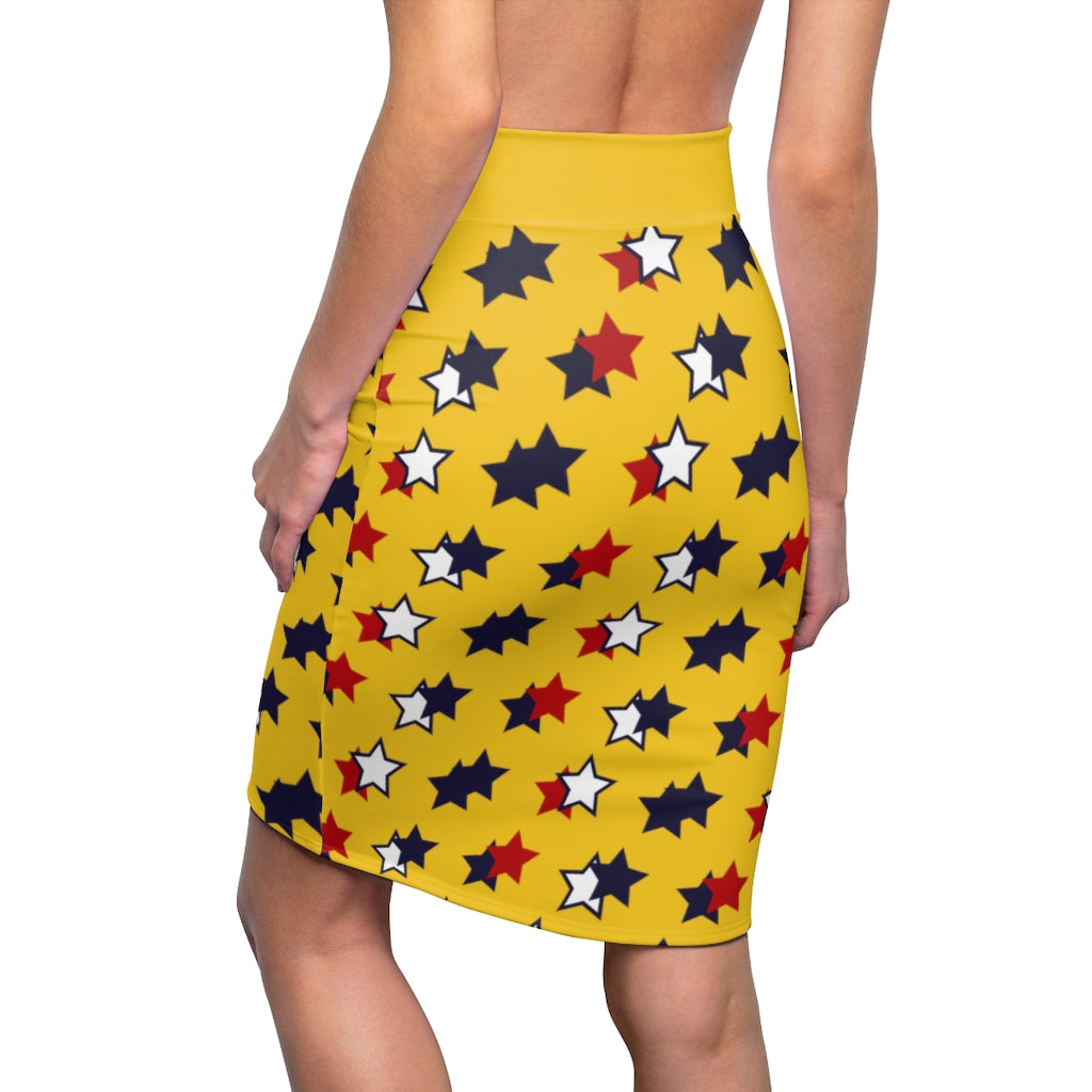 AOP Starry Yellow Pencil Skirt
