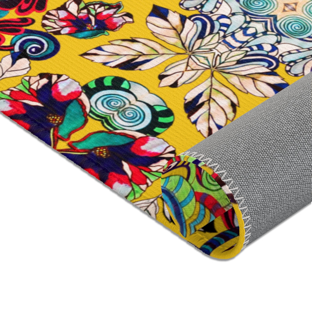 Artsy Floral Pop Yellow Area Rug