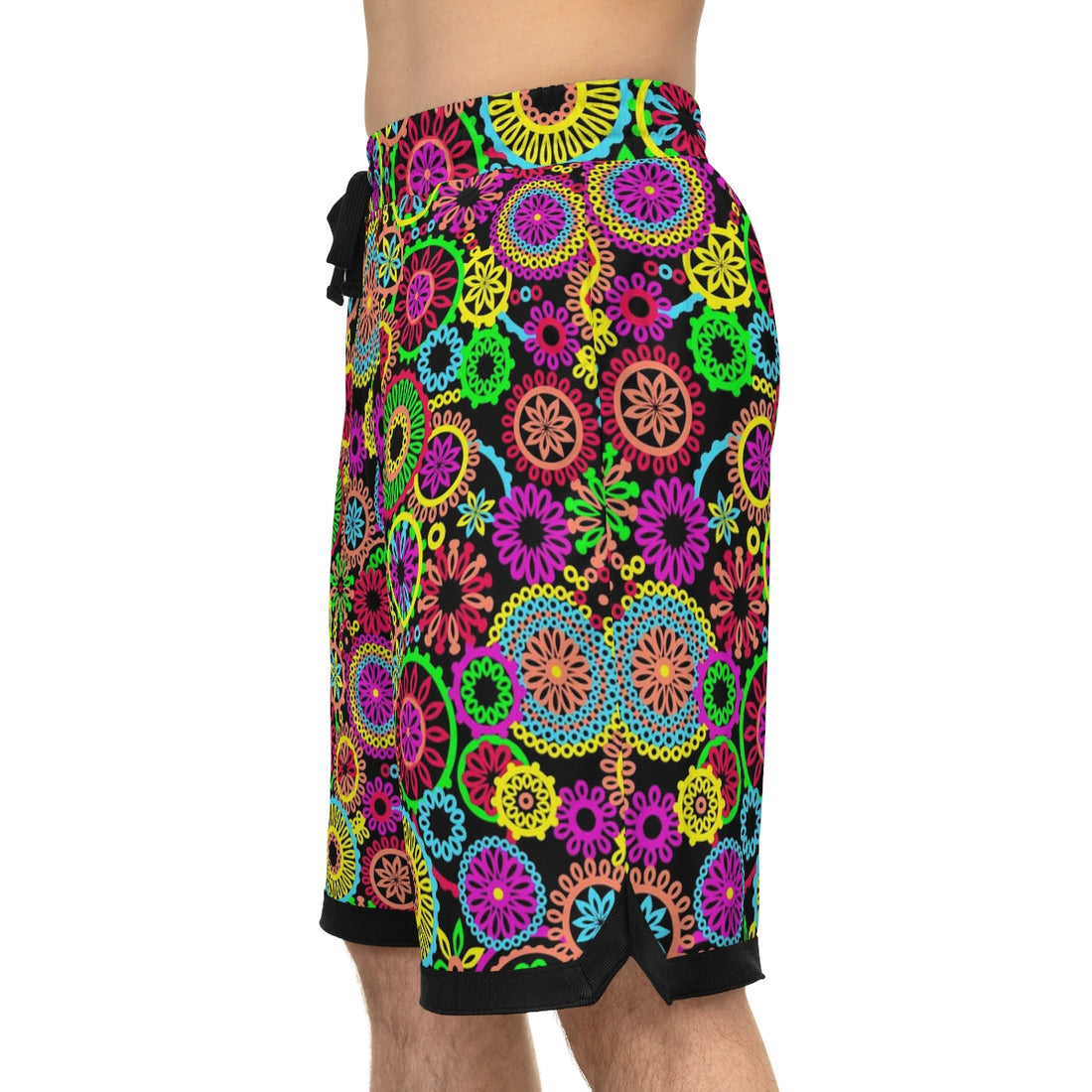 Black 70's Vibe Basketball Rib Shorts (AOP)