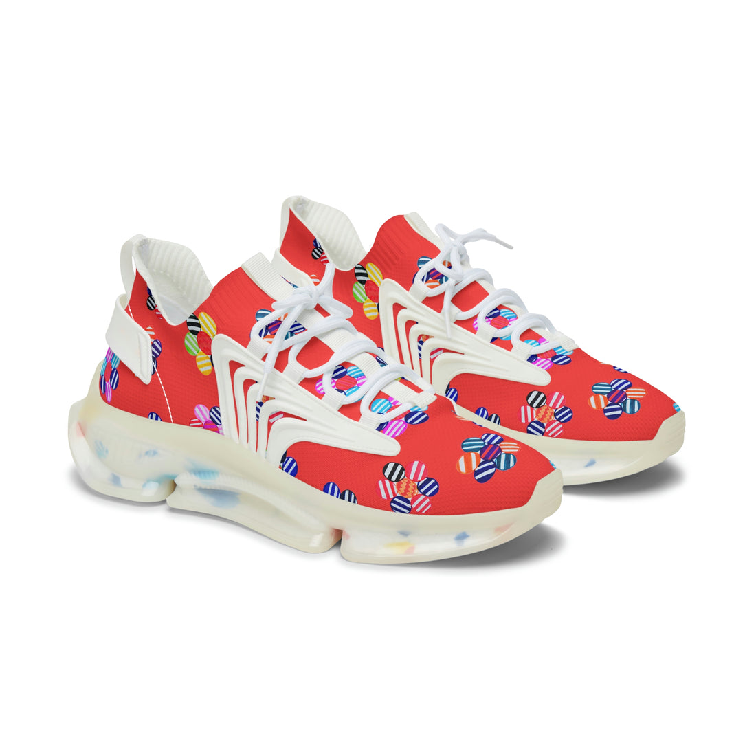 vermillion geometric floral women's mesh knit sneakers