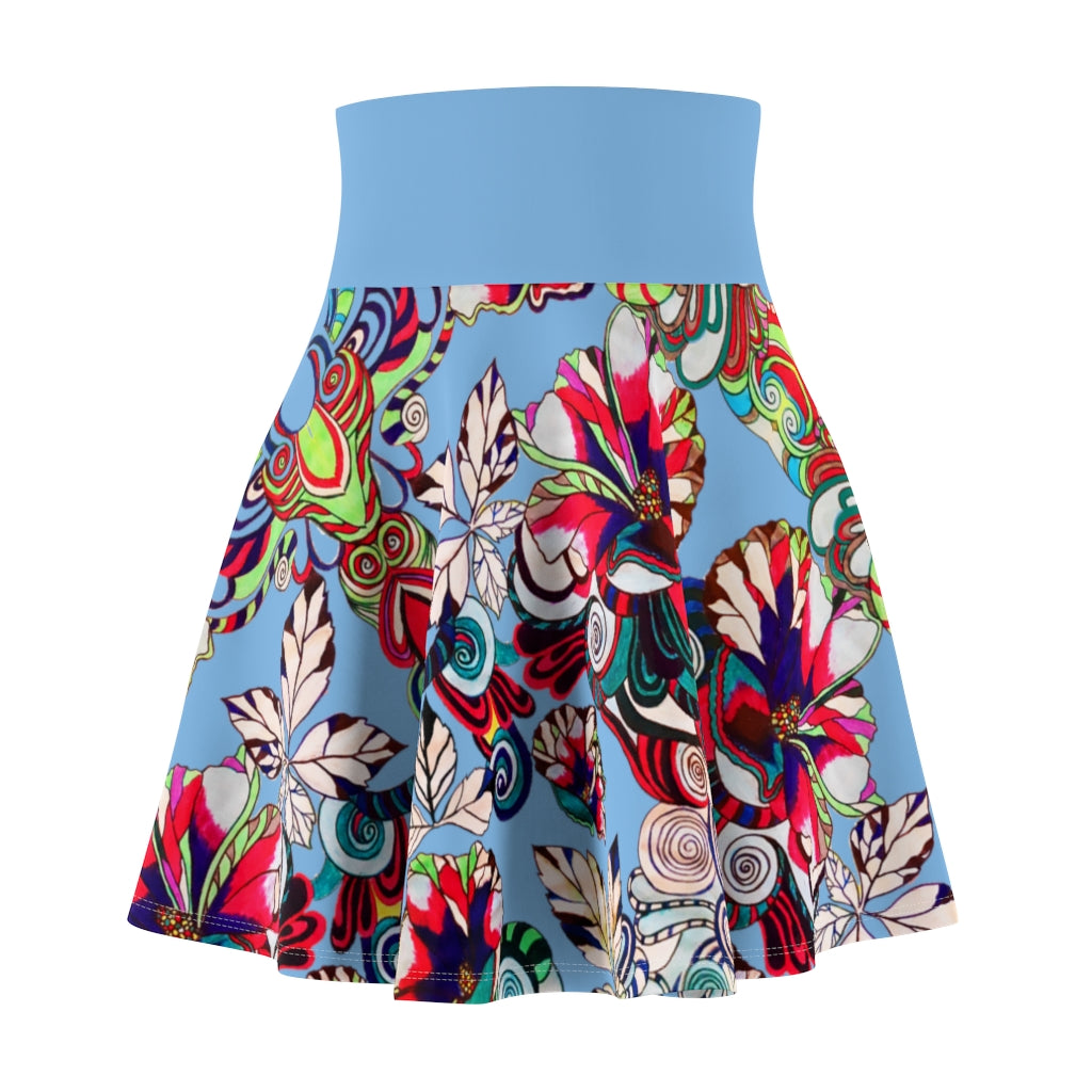 Graphic Floral Sky Skater Skirt