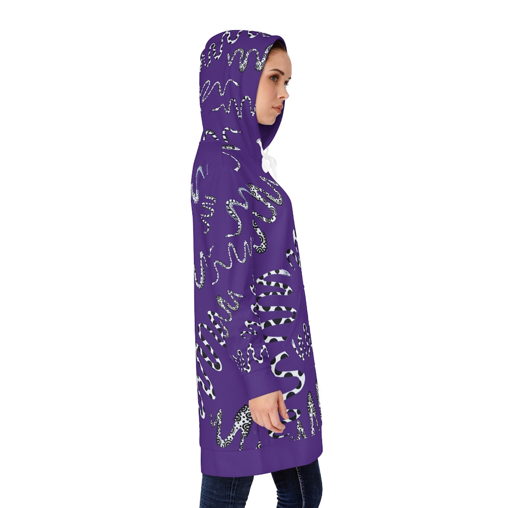 Purple Snake Print Hoodie Dress