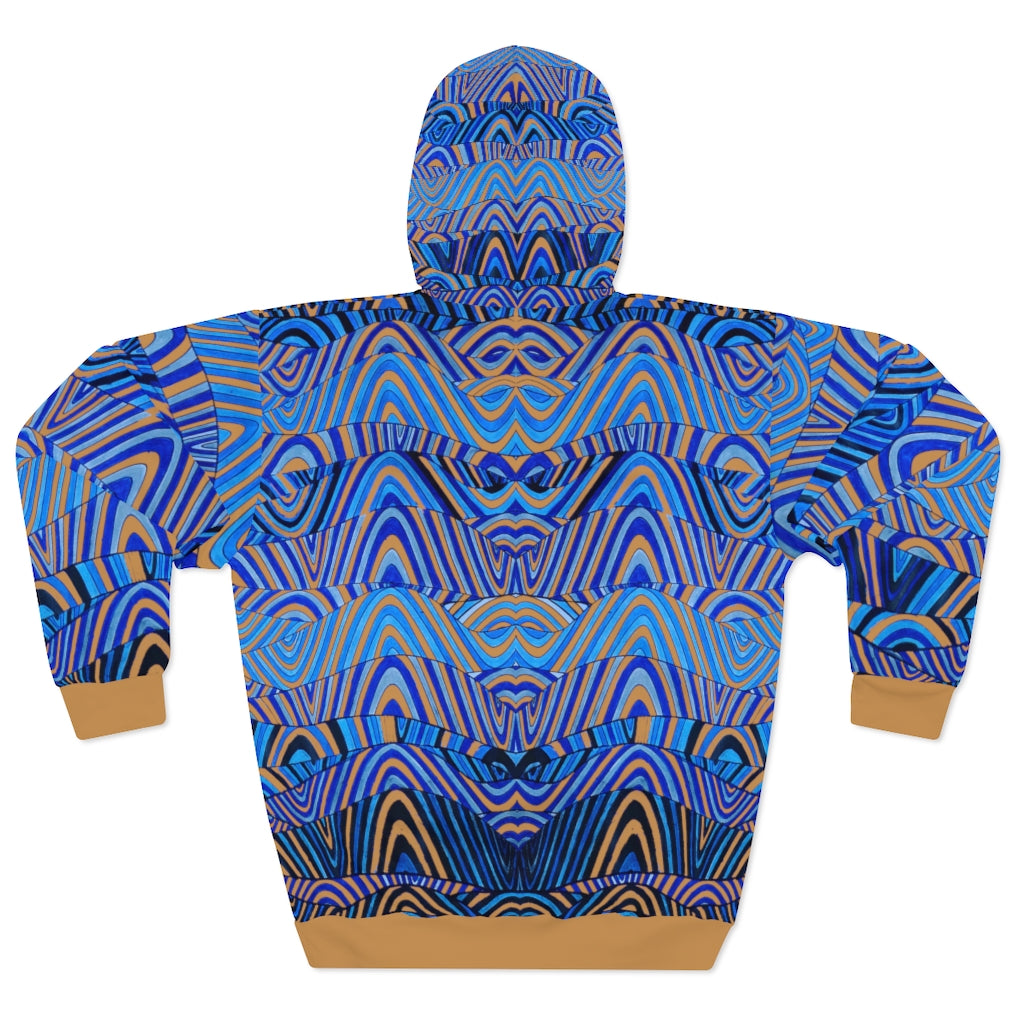 ochre & blue psychedelic print unisex pullover hoodie