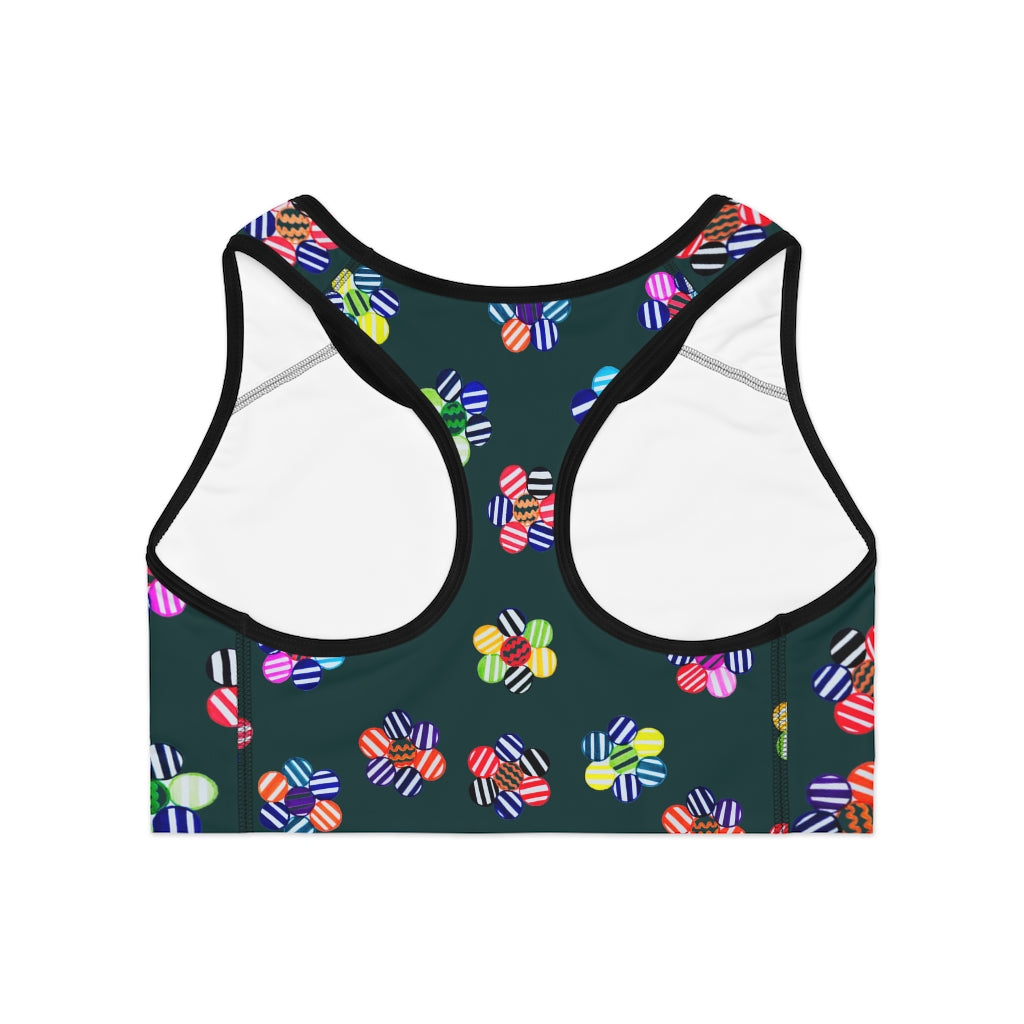 Bottle Green Candy Florals (AOP) Sports Bra