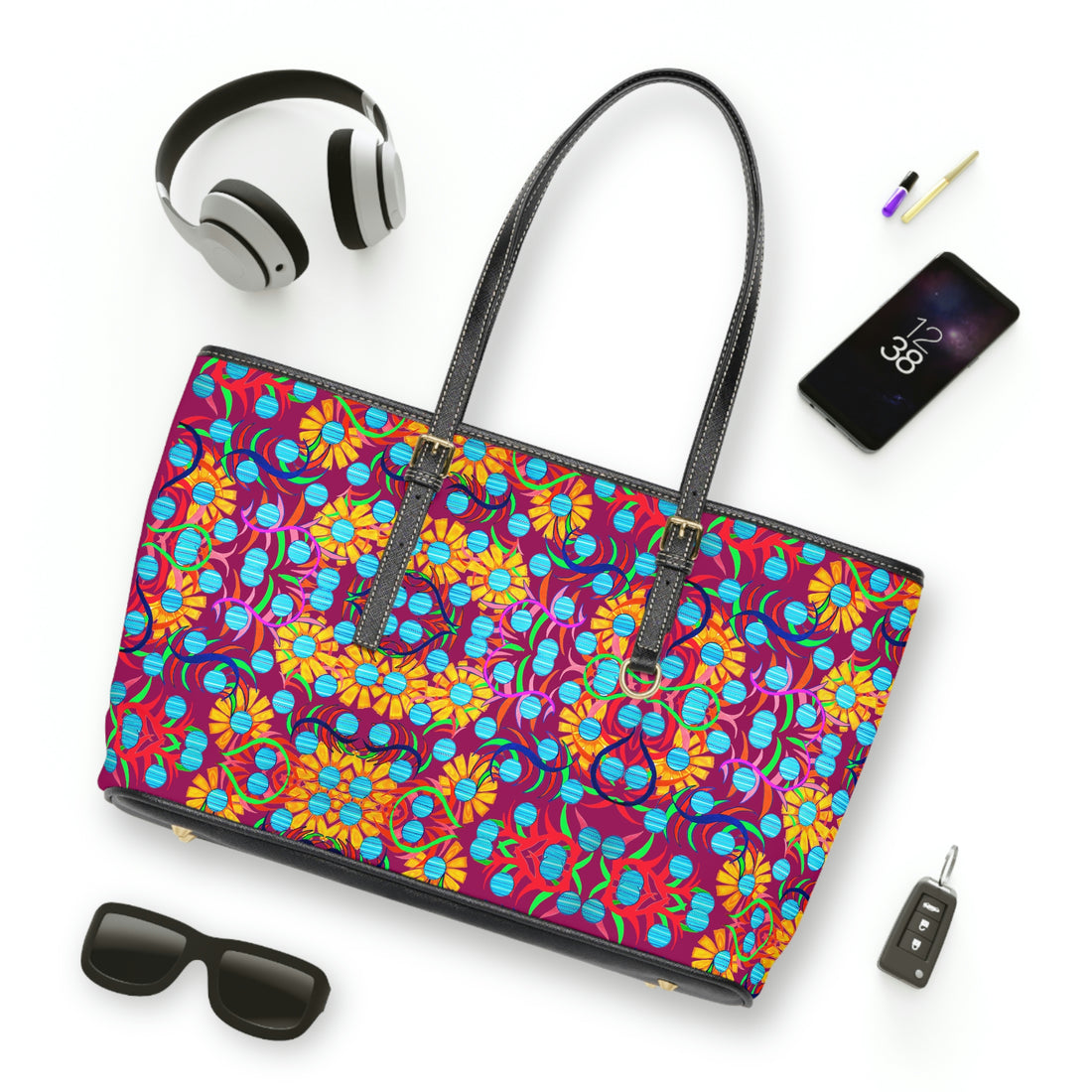 Orchid Sunflower PU Leather Shoulder Bag