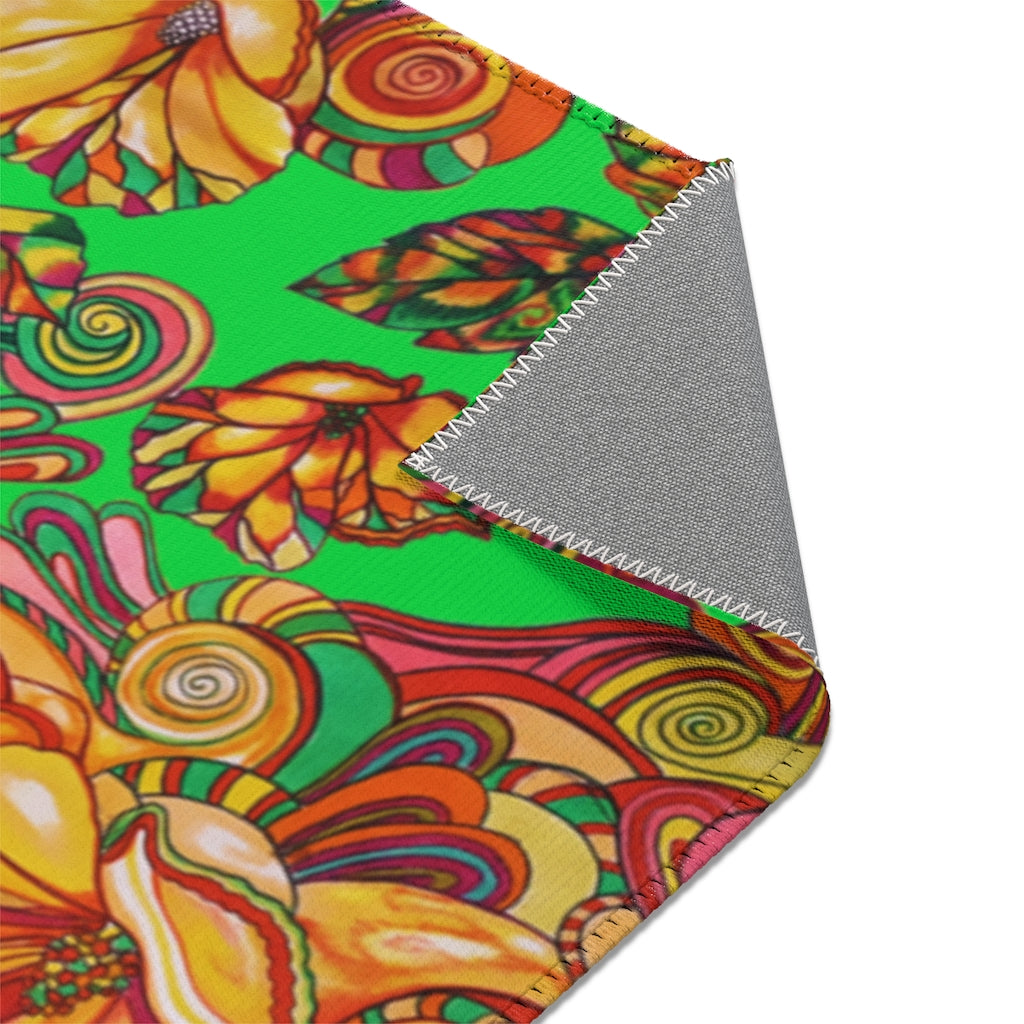 Artsy Floral Lawn Green Area Rug