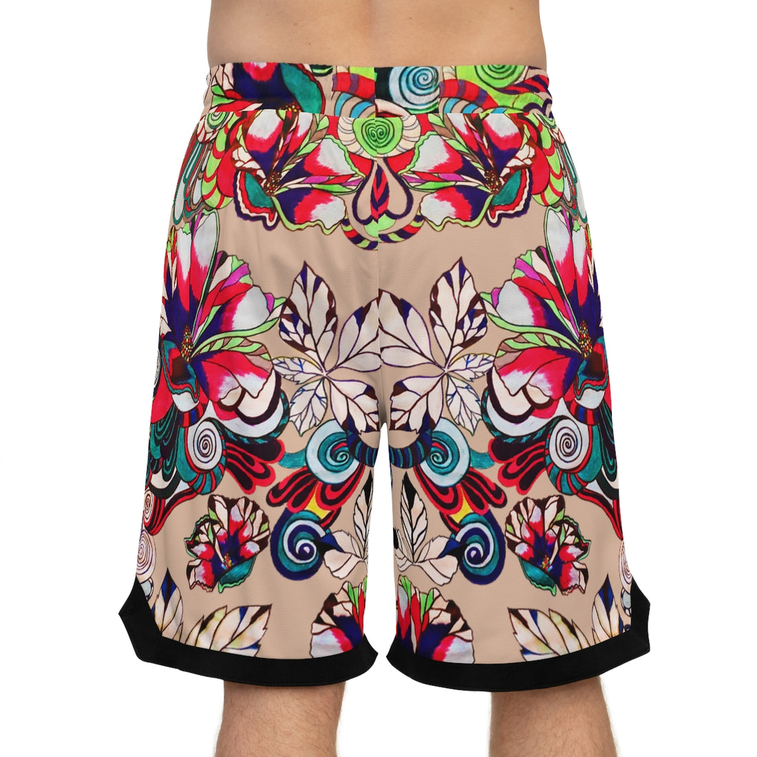 nude graphic floral print basketball shorts