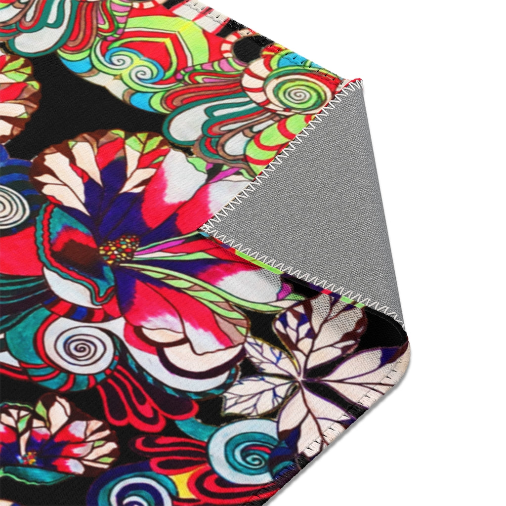 Artsy Floral Pop Black Area Rug