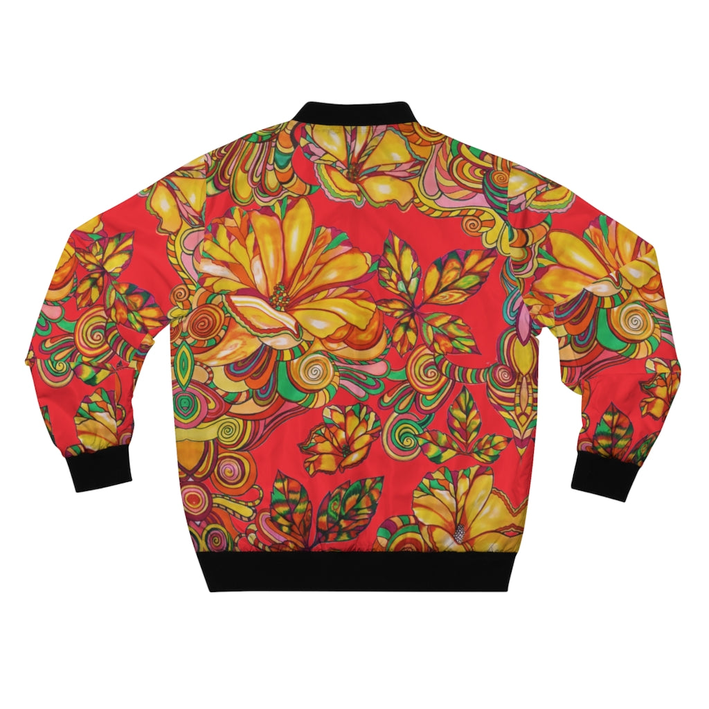 red men's wear bomber jacket in artsy floral print